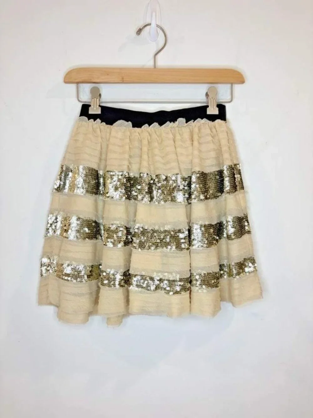 Free People Sparkle And Stripe Sequin Tiered Mini Skirt Sz XS Party Going Out